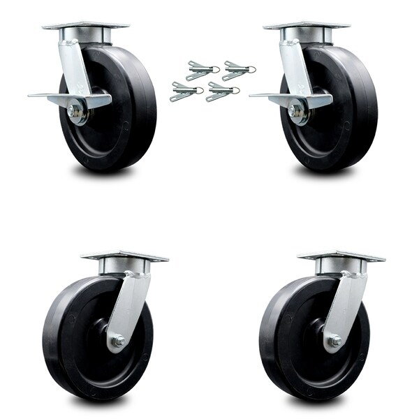 Service Caster 8 Inch Kingpinless Polyolefin Wheel Caster Swivel Locks 2 Brakes SCC, 4PK SCC-KP30S820-POR-SLB-BSL-2-BSL-2 - main